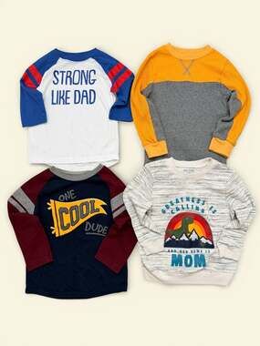 Lot of 4 Okie Dokie Toddler Boy Long Sleeve Graphic Tees and Thermal Top, 3T